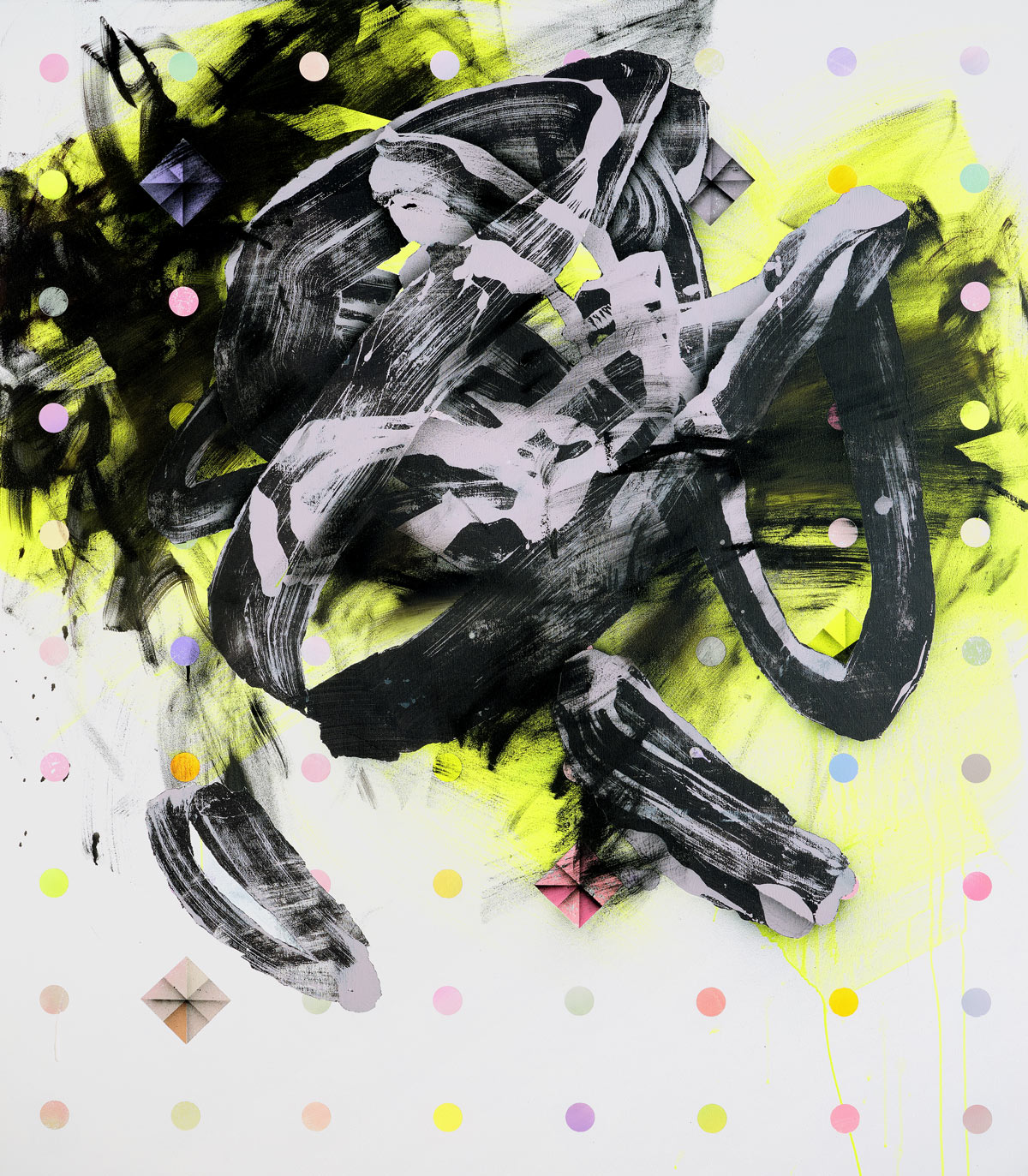 Malwin Faber, 23-004, 2023, oil, acrylic and spray paint on canvas, 160 × 140 cm