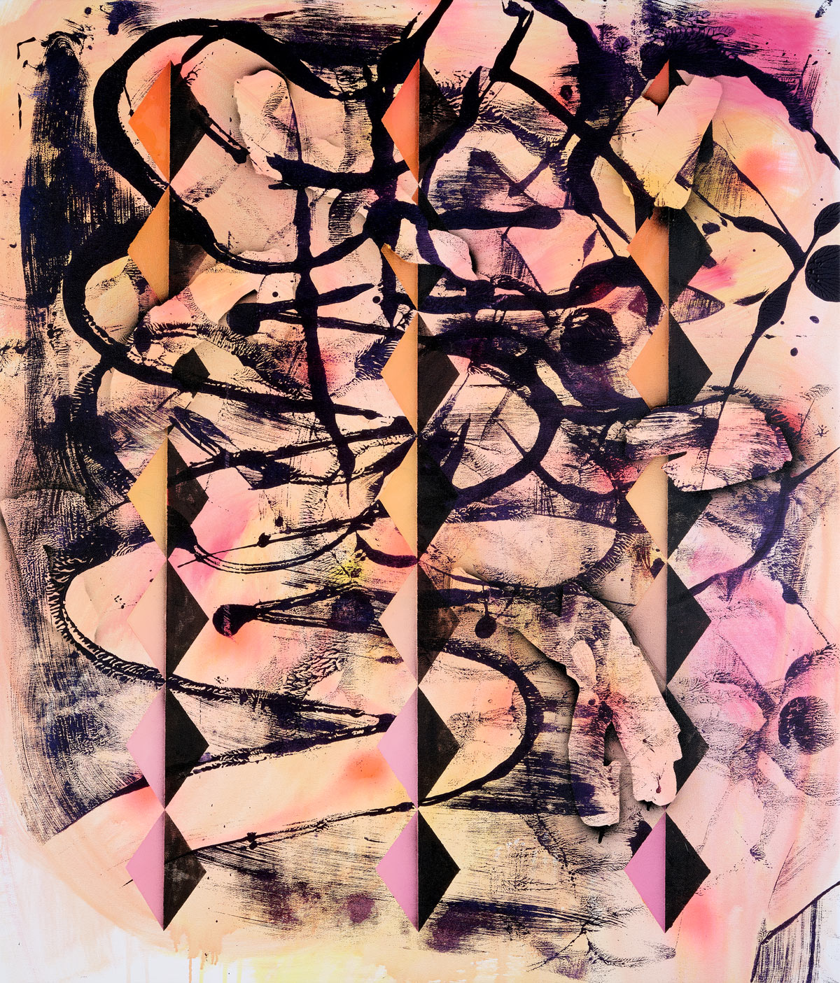 Malwin Faber, 23-005, 2023, oil, acrylic and spray paint on canvas, 140 × 120 cm