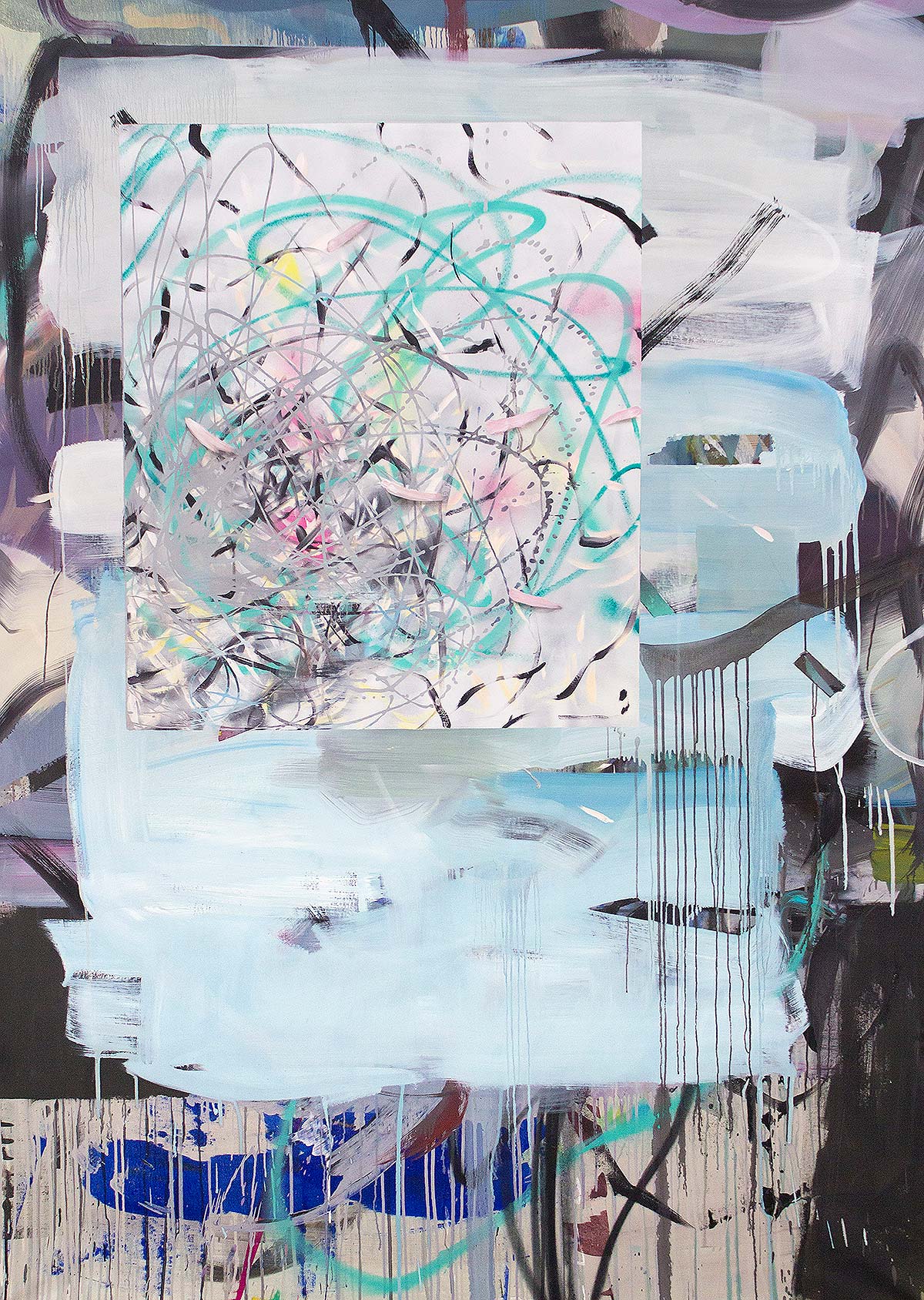Malwin Faber, 17-028, 2017, oil, acrylic and spray paint on canvas, 200 × 155 cm